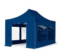 TOOLPORT 3x4,5 m Carpa plegable, PREMIUM acero 40mm, 4 laterales in on ventanas panorámicas, azul - (600046)