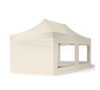 TOOLPORT 3x6 m Carpa plegable, ECONOMY acero 30mm, 4 laterales in on ventanas panorámicas, crema - (59050)
