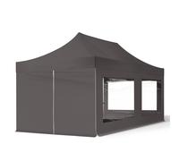 TOOLPORT 3x6 m Carpa plegable, ECONOMY acero 30mm, 4 laterales in on ventanas panorámicas, gris oscuro - (59052)