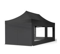 TOOLPORT 3x6 m Carpa plegable, ECONOMY acero 30mm, laterales con ventanas panorámicas, negro - (59357)