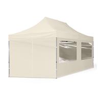 TOOLPORT 3x6 m Carpa plegable, ECONOMY aluminio 32mm, 4 laterales incl. con ventanas panorámicas, crema - (59023)