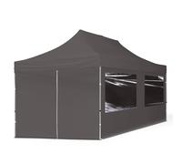 TOOLPORT 3x6 m Carpa plegable, ECONOMY aluminio 32mm, 4 laterales incl. con ventanas panorámicas, gris oscuro - (59025)
