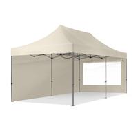 TOOLPORT 3x6 m Carpa plegable, PREMIUM acero 40mm, 2 laterales in on ventanas panorámicas, crema - (600071)