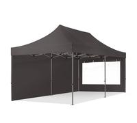 TOOLPORT 3x6 m Carpa plegable, PREMIUM acero 40mm, 2 laterales in on ventanas panorámicas, gris oscuro - (600077)