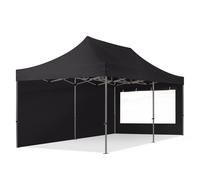 TOOLPORT 3x6 m Carpa plegable, PREMIUM acero 40mm, 2 laterales in on ventanas panorámicas, negro - (600064)