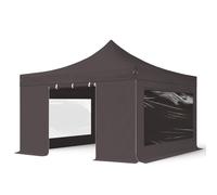 TOOLPORT 4x4 m Carpa plegable, PREMIUM acero 40mm, 4 laterales in on ventanas panorámicas, gris oscuro - (600101)