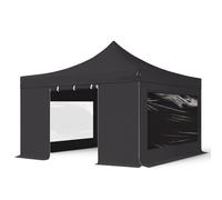 TOOLPORT 4x4 m Carpa plegable, PREMIUM acero 40mm, 4 laterales incl. con ventanas panorámicas, negro - (600127)