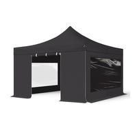 TOOLPORT 4x4 m Carpa plegable, PROFESSIONAL aluminio 40mm, 4 laterales in on ventanas panorámicas, negro - (600177)