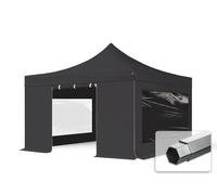TOOLPORT 4x4 m Carpa plegable, PROFESSIONAL aluminio 40mm, 4 laterales incl. con ventanas panorámicas, negro - (59079)