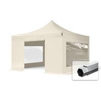 TOOLPORT 4x4 m Carpa plegable, PROFESSIONAL aluminio 40mm, laterales con ventanas panorámicas, crema - (600183)