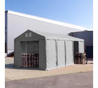 TOOLPORT Carpa almacén 4x10 m - altura lateral de 3,0 m con puerta con cremallera, PVC 850, gris, con Estática (para hormigón) - (94013)