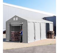 TOOLPORT Carpa almacén 4x10 m - altura lateral de 3,0 m con puerta levadiza, PVC 850, gris, con Estática (para suelos blandos) - (93780)