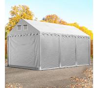 TOOLPORT Carpa almacén 4x6 m - altura lateral 2,6m, PVC 800, con base reforzada, gris, con Estática (para suelos blandos) - (49862)
