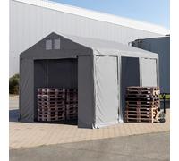 TOOLPORT Carpa almacén 4x6 m - altura lateral de 3,0 m con puerta con cremallera, PVC 850, gris, con Estática (para suelos blandos) - (93774)