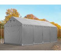 TOOLPORT Carpa almacén 4x8 m - altura lateral 2,6m, PVC 800, con base reforzada, gris, con Estática (para hormigón) - (49841)