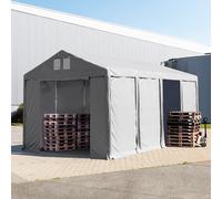 TOOLPORT Carpa almacén 4x8 m - altura lateral de 3,0 m con puerta con cremallera, PVC 850, gris, con Estática (para suelos blandos) - (93775)