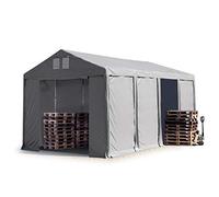 TOOLPORT Carpa almacén 4x8 m Carpa Industrial con 3m de Altura Lateral Lona PVC 850 N Impermeable en Gris Puerta con Cremallera