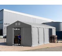 TOOLPORT Carpa almacén 5x10 m - altura lateral de 3,0 m con puerta corredera, PVC 850, gris, con Estática (para suelos blandos) - (93786)