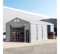 TOOLPORT Carpa almacén 5x10 m - altura lateral de 3,0 m con puerta levadiza, PVC 850, gris, con Estática (para suelos blandos) - (93785)