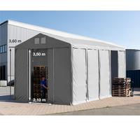 TOOLPORT Carpa almacén 5x10 m - altura lateral de 3,6 m con entrada corredera, PVC 850, gris, con Estática (para hormigón) - (94023)