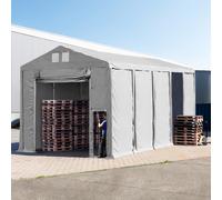 TOOLPORT Carpa almacén 5x10 m - altura lateral de 3,6 m con puerta levadiza, PVC 850, gris, con Estática (para suelos blandos) - (93788)