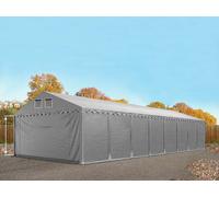 TOOLPORT Carpa almacén 5x24 m - altura lateral 2,6m, PVC 800, con base reforzada, gris, con Estática (para hormigón) - (49855)