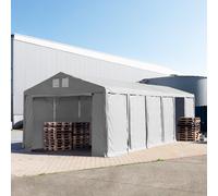 TOOLPORT Carpa almacén 6x12 m - altura lateral de 3,0 m con puerta con cremallera, PVC 850, gris, con Estática (para hormigón) - (94030)