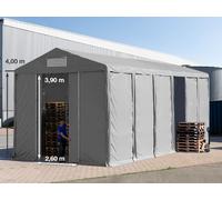 TOOLPORT Carpa almacén 6x12 m - altura lateral de 4,0 m con entrada corredera, PVC 850, gris, con Estática (para hormigón) - (94042)