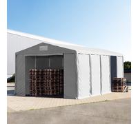 TOOLPORT Carpa almacén 8x10 m - altura lateral de 3,6 m con entrada con cremallera, PVC 850, gris, con Estática (para suelos blandos) - (93815)