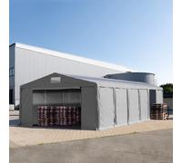 TOOLPORT Carpa almacén 8x12 m - altura lateral de 3,0 m con puerta con cremallera y claraboyas, PVC 850, gris, con Estática (para suelos blandos) - (93821)