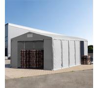 TOOLPORT Carpa almacén 8x12 m - altura lateral de 3,6 m con entrada con cremallera, PVC 850, gris, con Estática (para suelos blandos) - (93825)