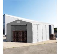 TOOLPORT Carpa almacén 8x24 m - altura lateral de 4,0 m con entrada con cremallera, PVC 850, gris, con Estática (para hormigón) - (94274)