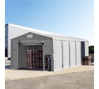 TOOLPORT Carpa almacén 8x24 m - altura lateral de 4,0 m con puerta levadiza, PVC 850, gris, con Estática (para suelos blandos) - (94301)