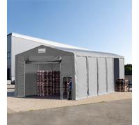 TOOLPORT Carpa almacén 8x24 m - altura lateral de 4,0 m con puerta levadiza y claraboyas, PVC 850, gris, con Estática (para hormigón) - (94278)