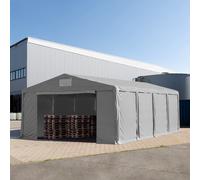 TOOLPORT Carpa almacén 8x8 m - altura lateral de 3,0 m con puerta con cremallera, PVC 850, gris, sin Estática - (79829)