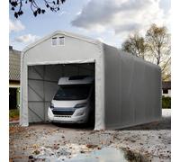 TOOLPORT Carpa garaje 5x20 m con entrada 4,1x3,5 m, PRIMEtex 2300, gris, con Estática (para suelos blandos) - (99422)