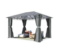 TOOLPORT Cenador de jardín 3x4 m, aluminio, techo PC aprox. 8 mm, gris | laterales y mosquiteras - uso todo el año - techo rígido de policarbonato - 100% impermeable - postes cuadrado aprox. 9x9 cm
