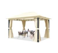 TOOLPORT Cenador de jardín 3x4 m, Postes de Aluminio, Lona 220 g/m², Beige | con laterales y mosquiteras - 100% impermeable - postes cuadrado aprox. 9x9 cm - montaje fácil con sistema clic