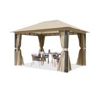 TOOLPORT Cenador de jardín 3x4 m, Postes de Aluminio, Lona 220 g/m², Taupe | con laterales y mosquiteras - 100% impermeable - postes cuadrado aprox. 9x9 cm - montaje fácil con sistema clic