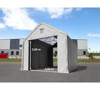 TOOLPORT Everest Carpa industrial 4x8 m con entrada 3x3 m, PRIMEtex 2300 con claraboyas, gris, con Estática (para hormigón) - (49831)