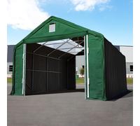 TOOLPORT Everest Carpa industrial 6x12 m con entrada 4x2,9 m, PRIMEtex 2300 con claraboyas, verde oscuro, con Estática (para suelos blandos) - (49834)