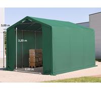 TOOLPORT Outlander Carpa industrial 3x6 m - altura lateral de 3,0 m con puerta con cremallera, PRIMEtex 2300, verde oscuro, con Estática (para suelos blandos) - (93951)