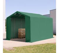 TOOLPORT Outlander Carpa industrial 3x6 m - altura lateral de 3,0 m con puerta con cremallera, PVC 850, verde oscuro, con Estática (para suelos blandos) - (93840)