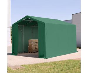 TOOLPORT Outlander Carpa industrial 3x6 m - altura lateral de 3,0 m con puerta con cremallera, PVC 850, verde oscuro, con Estática (para suelos blandos) - (93840)