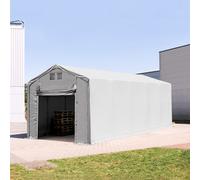 TOOLPORT Outlander Carpa industrial 4x12 m - altura lateral de 3,0 m con puerta levadiza, PVC 850, gris, con Estática (para suelos blandos) - (94316)