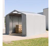 TOOLPORT Outlander Carpa industrial 4x6 m - altura lateral de 3,0 m con puerta con cremallera y claraboyas, PVC 850, gris, con Estática (para hormigón) - (94081)