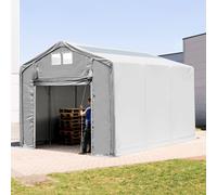 TOOLPORT Outlander Carpa industrial 4x6 m - altura lateral de 3,0 m con puerta levadiza y claraboyas, PVC 850, gris, sin Estática - (79869)