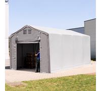 TOOLPORT Outlander Carpa industrial 4x8 m - altura lateral de 3,0 m con puerta levadiza, PRIMEtex 2300, gris, con Estática (para hormigón) - (94191)