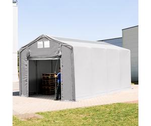 TOOLPORT Outlander Carpa industrial 4x8 m - altura lateral de 3,0 m con puerta levadiza y claraboyas, PVC 850, gris, sin Estática - (79873)