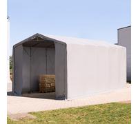 TOOLPORT Outlander Carpa industrial 5x10 m - altura lateral de 4,0 m con entrada con cremallera, PRIMEtex 2300, gris, sin Estática - (79989)